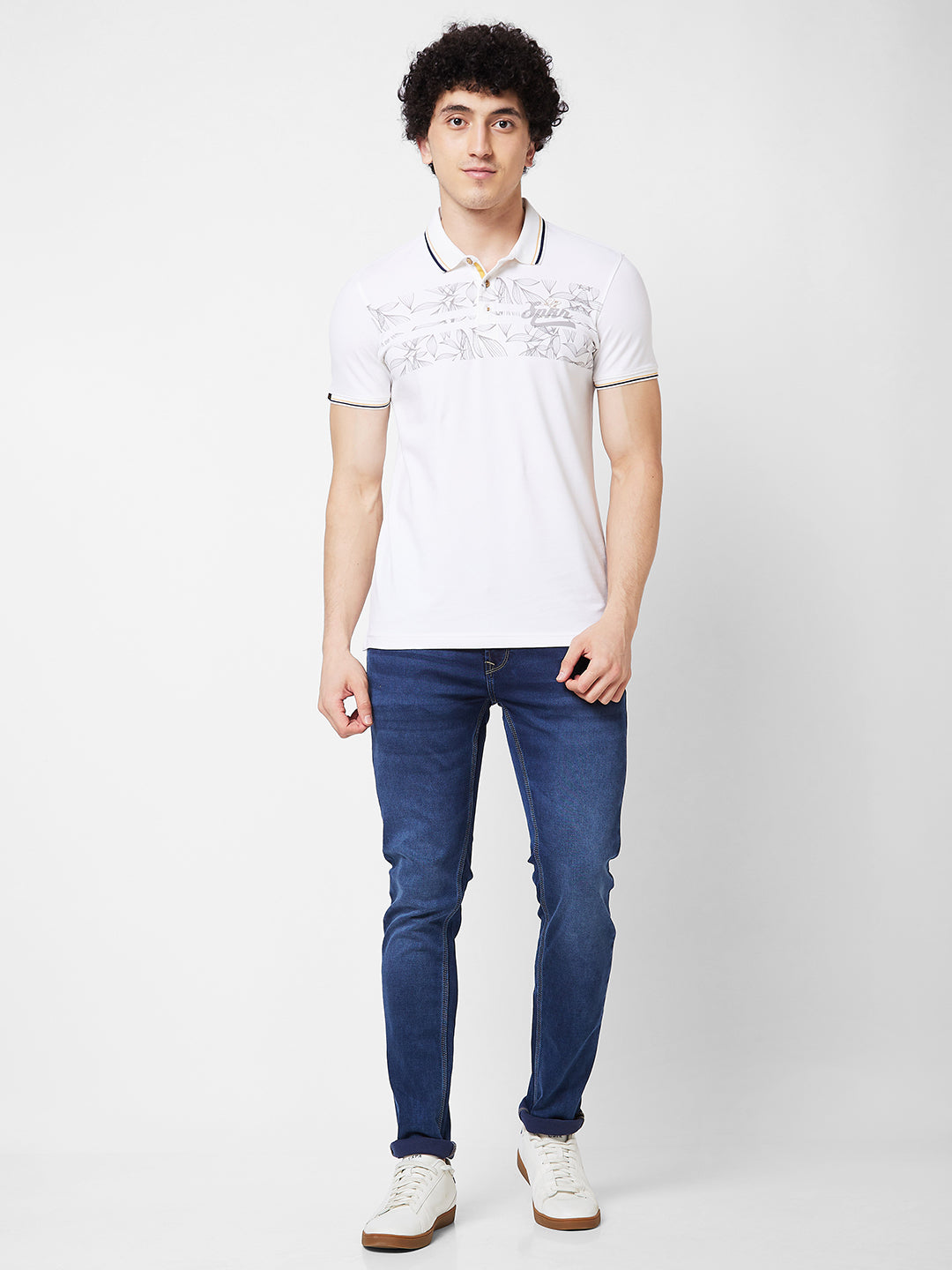 Spykar SLIM FIT White Polo T-shirt  For Men