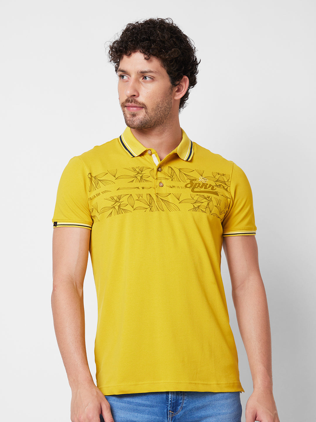 Spykar SLIM FIT Yellow Polo T-shirt  For Men