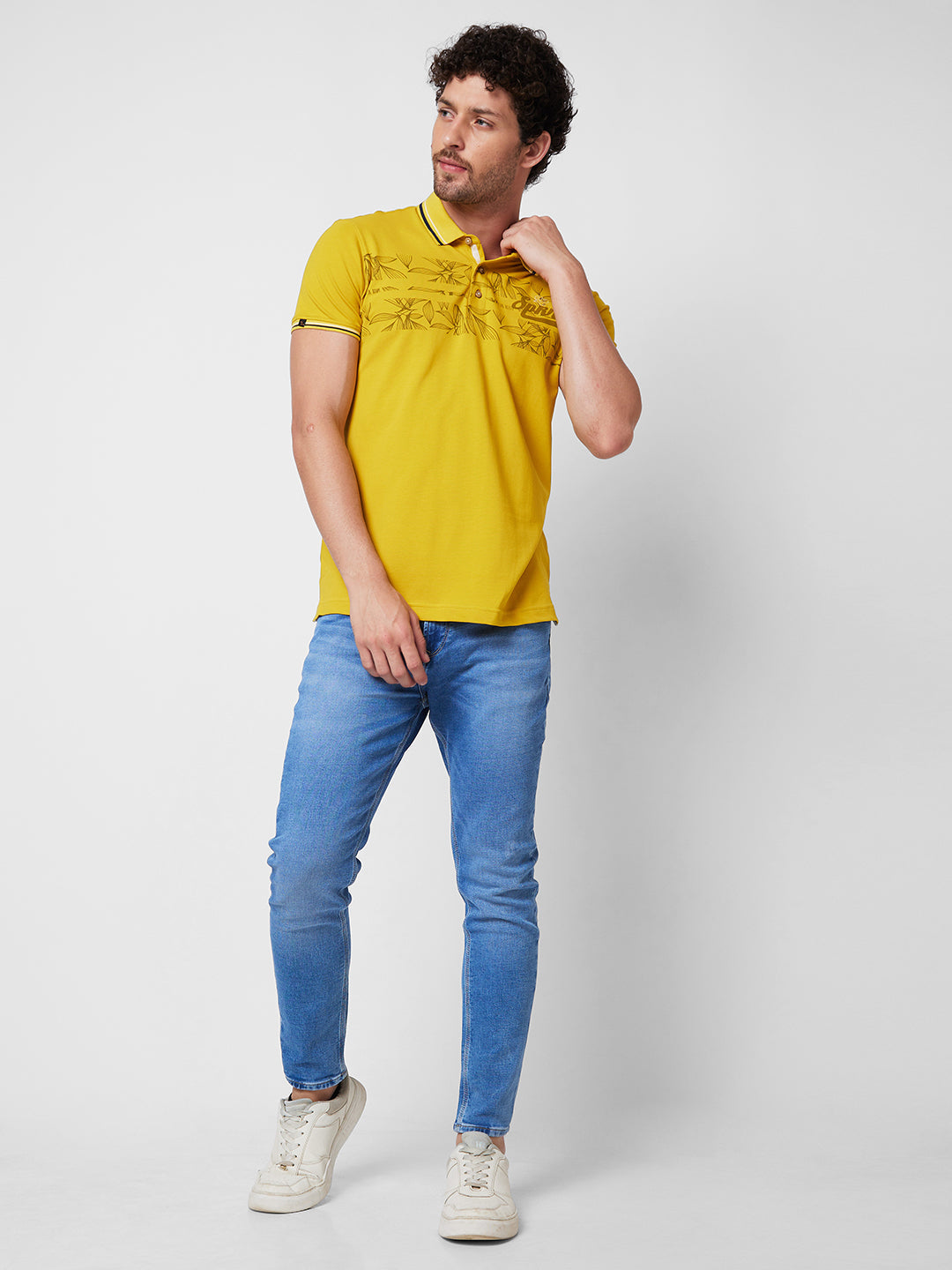 Spykar SLIM FIT Yellow Polo T-shirt  For Men