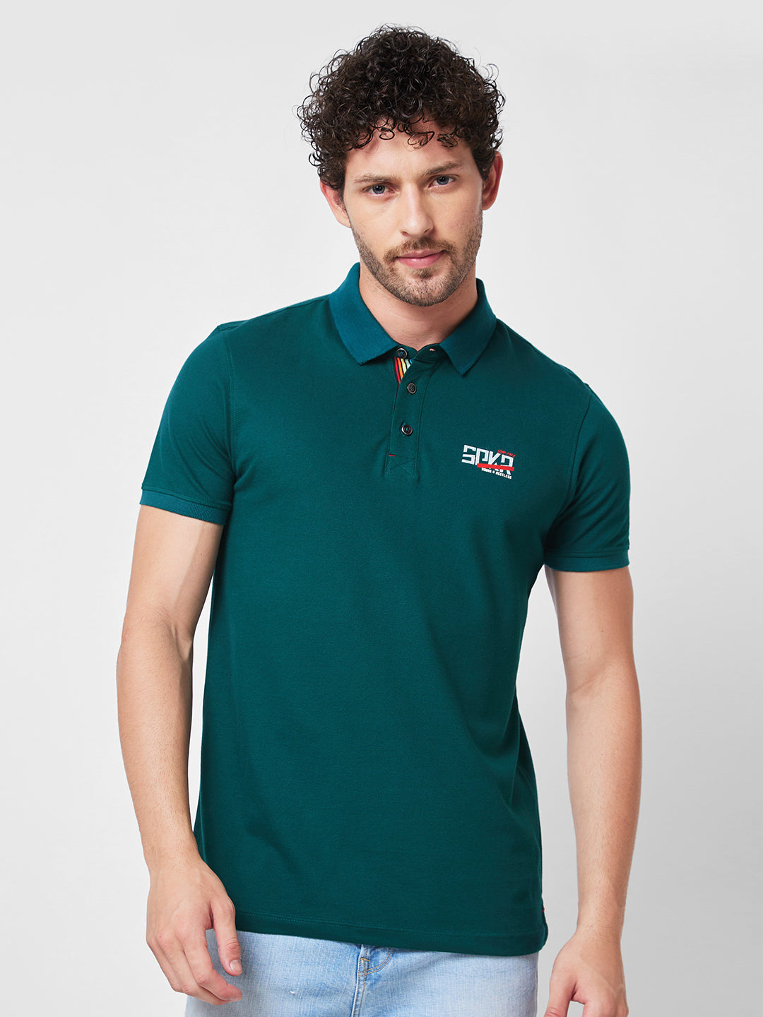 Spykar SLIM FIT Green Polo T-shirt  For Men