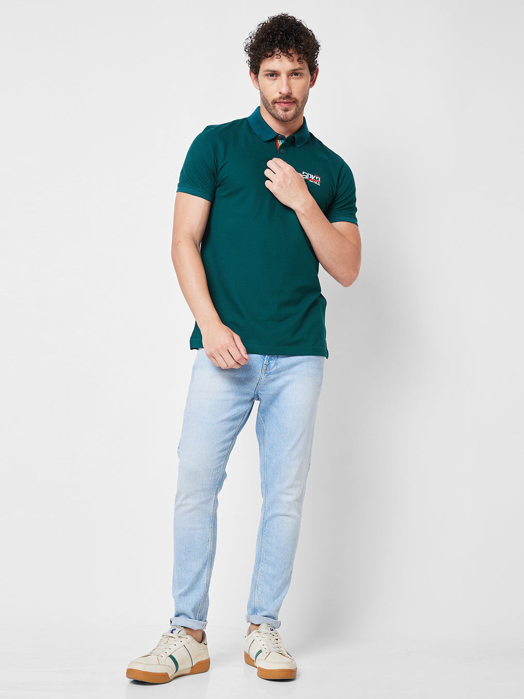 Spykar SLIM FIT Green Polo T-shirt  For Men