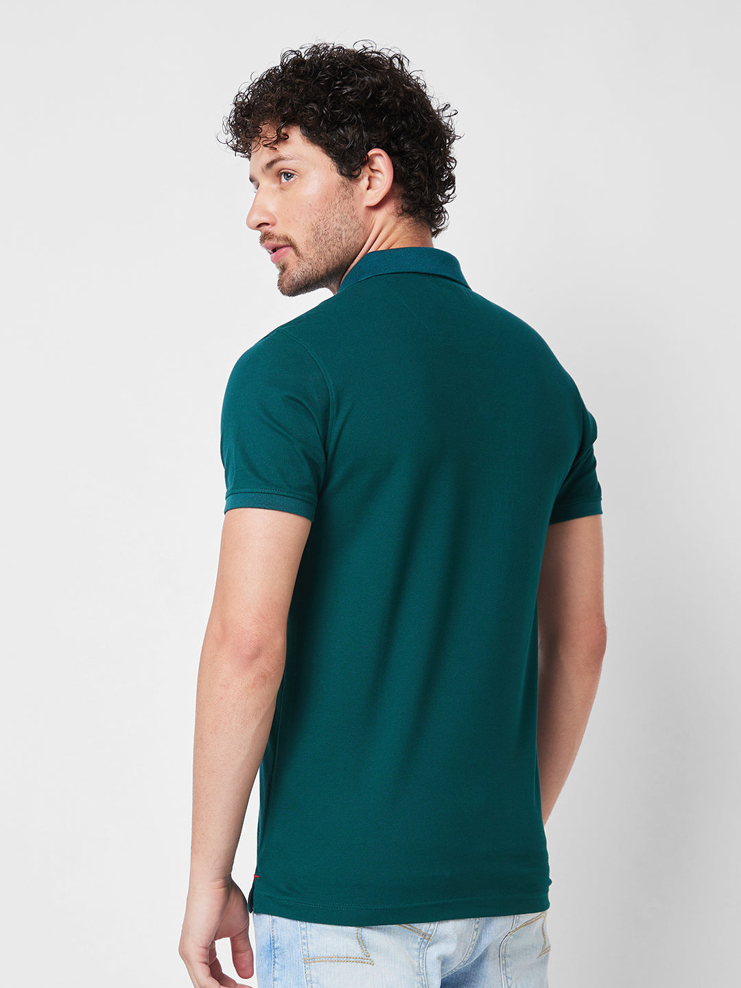 Spykar SLIM FIT Green Polo T-shirt  For Men