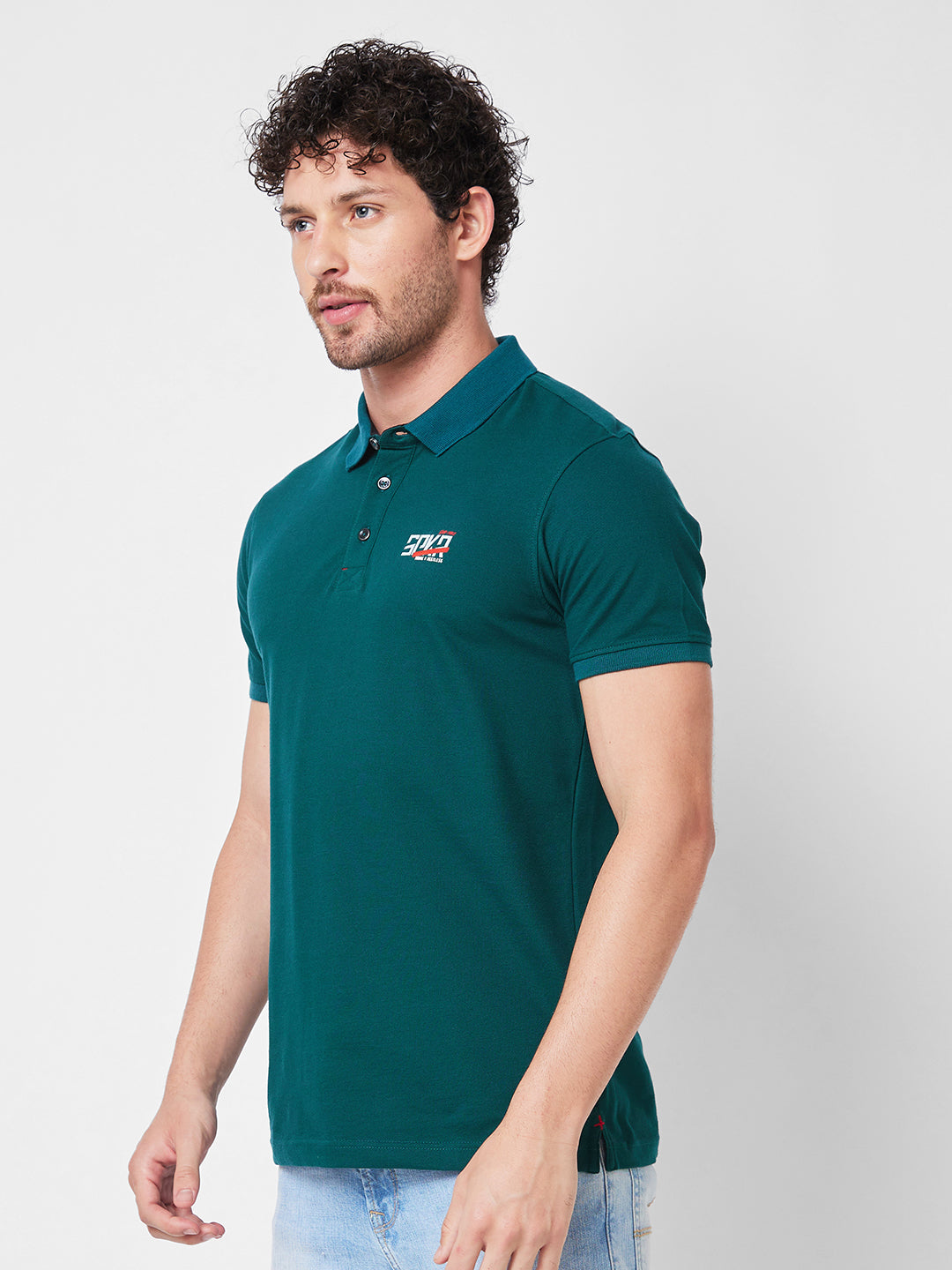 Spykar SLIM FIT Green Polo T-shirt  For Men