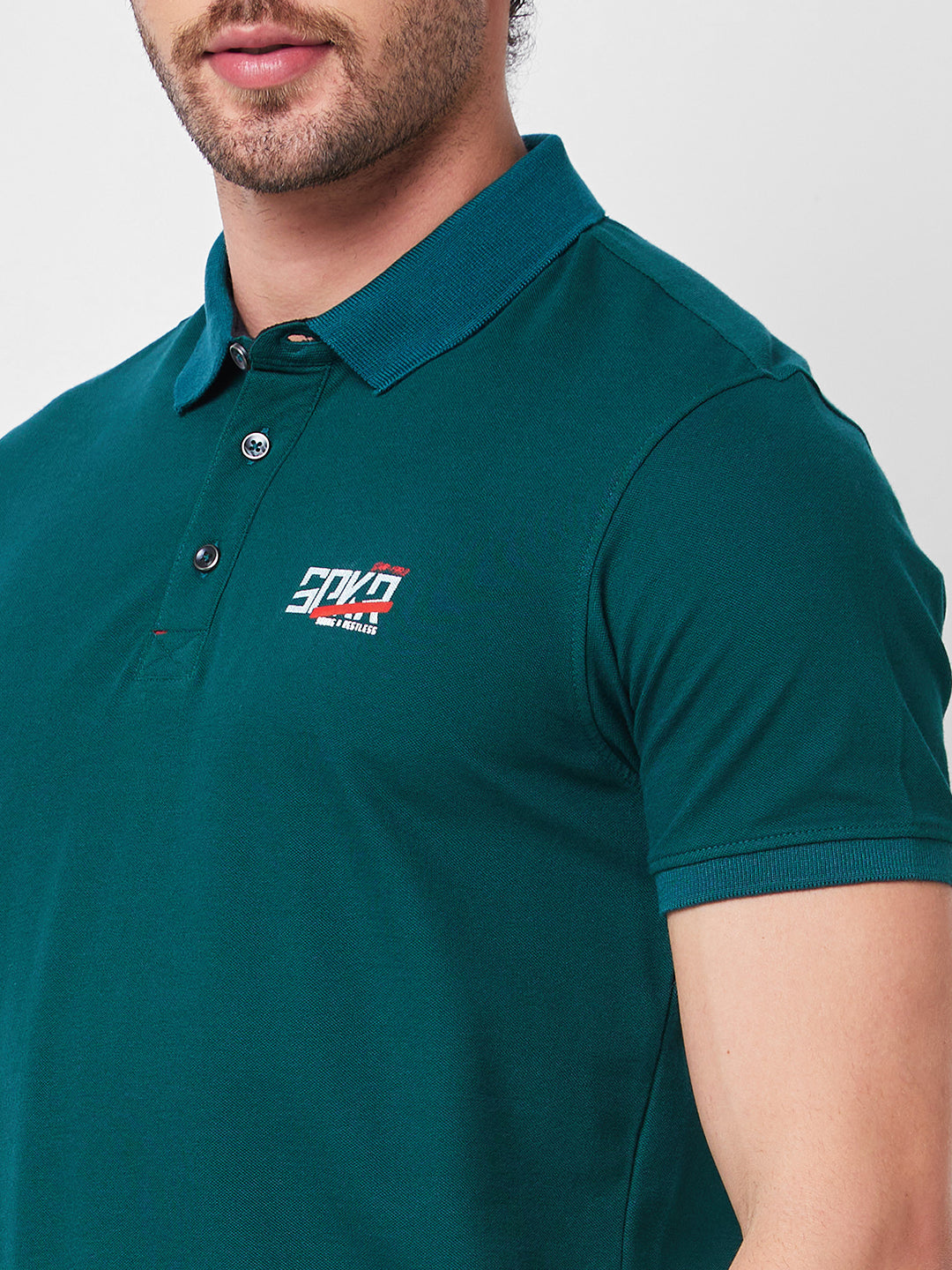 Spykar SLIM FIT Green Polo T-shirt  For Men