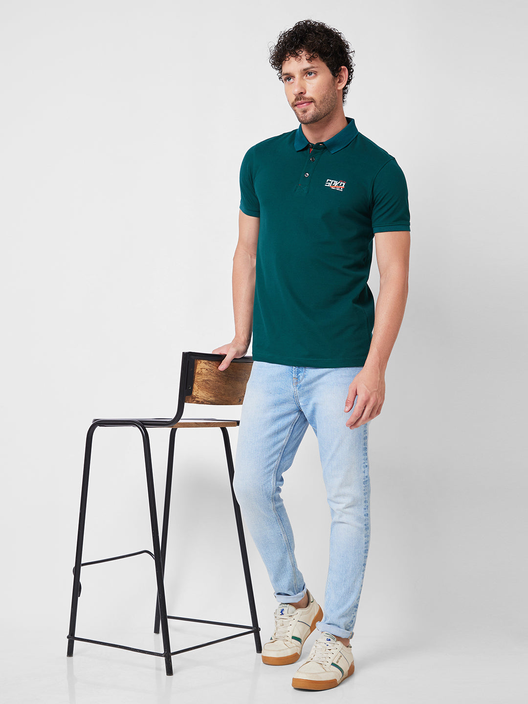 Spykar SLIM FIT Green Polo T-shirt  For Men