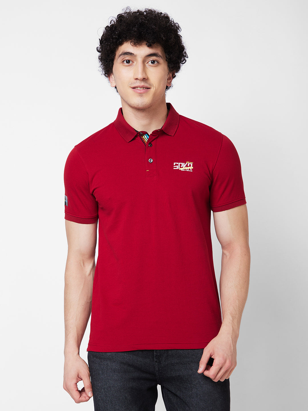 Spykar SLIM FIT Red Polo T-shirt  For Men