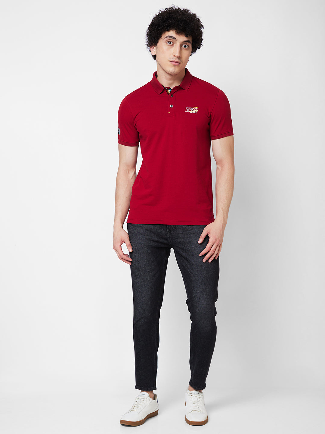 Spykar SLIM FIT Red Polo T-shirt  For Men