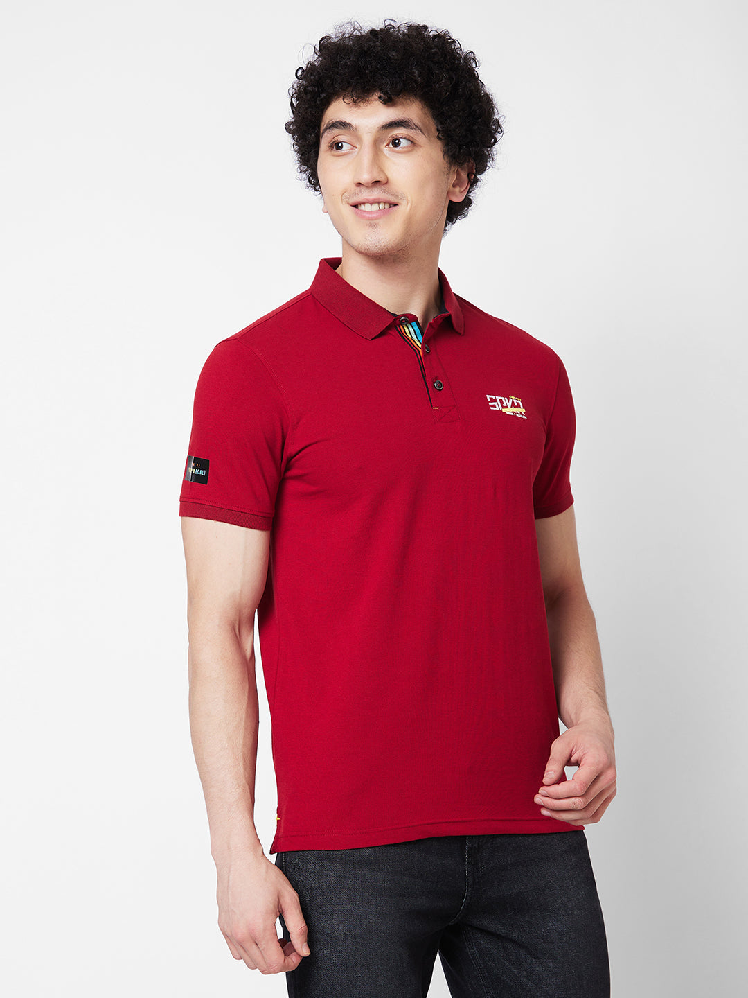 Spykar SLIM FIT Red Polo T-shirt  For Men