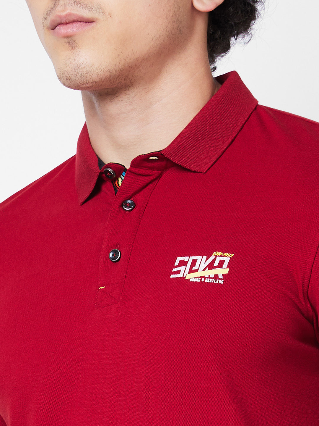 Spykar SLIM FIT Red Polo T-shirt  For Men