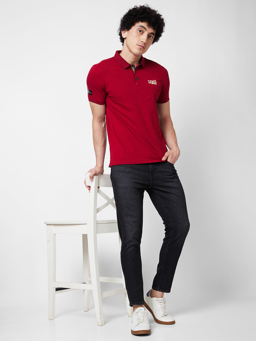 Spykar SLIM FIT Red Polo T-shirt  For Men