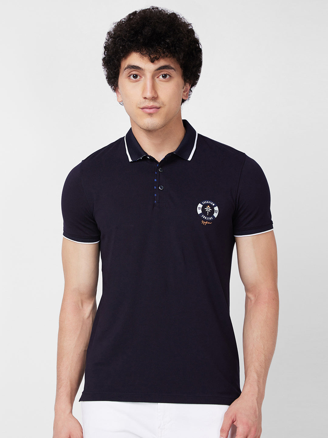 Spykar SLIM FIT Blue Polo T-shirt  For Men