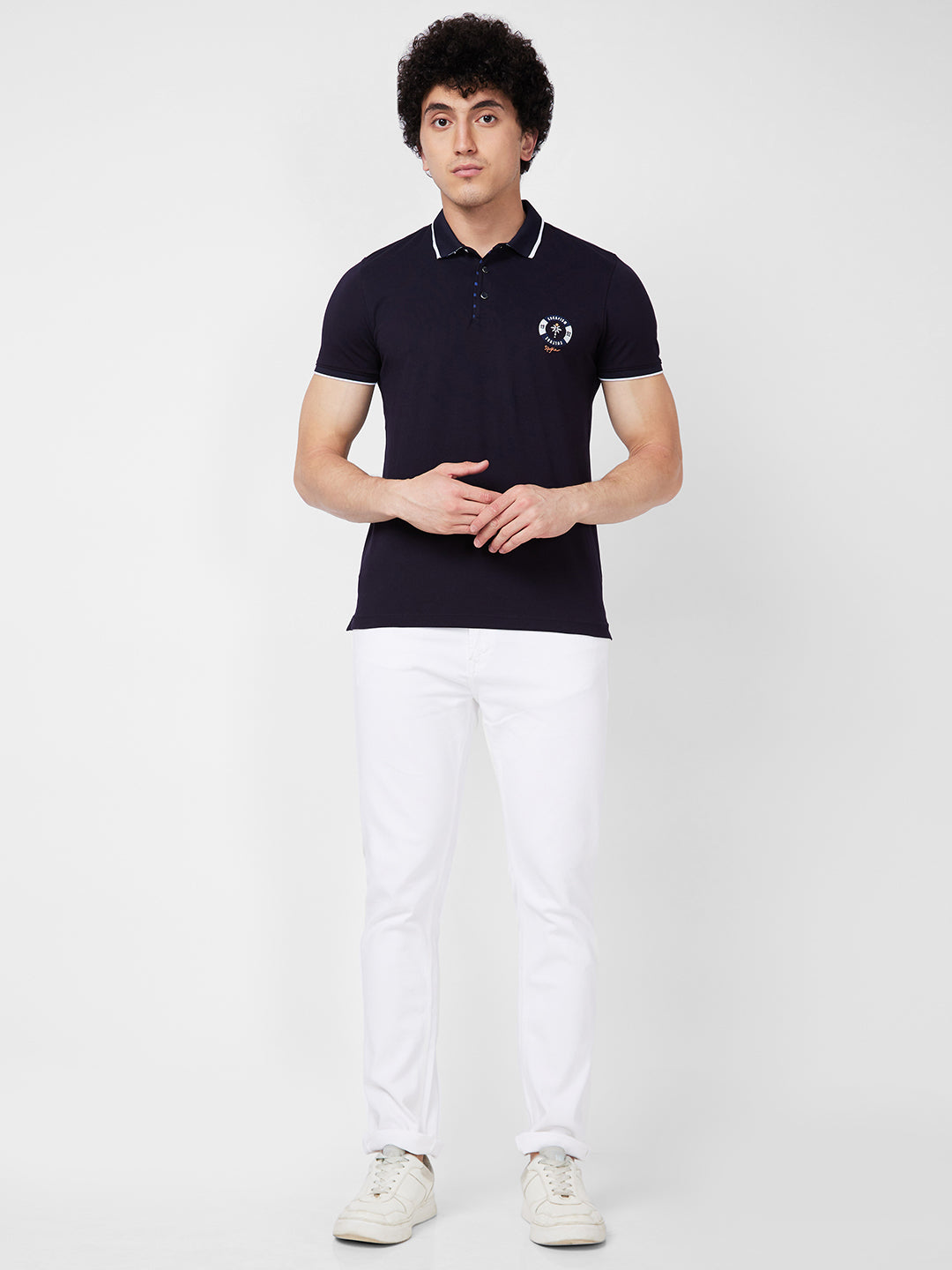 Spykar SLIM FIT Blue Polo T-shirt  For Men