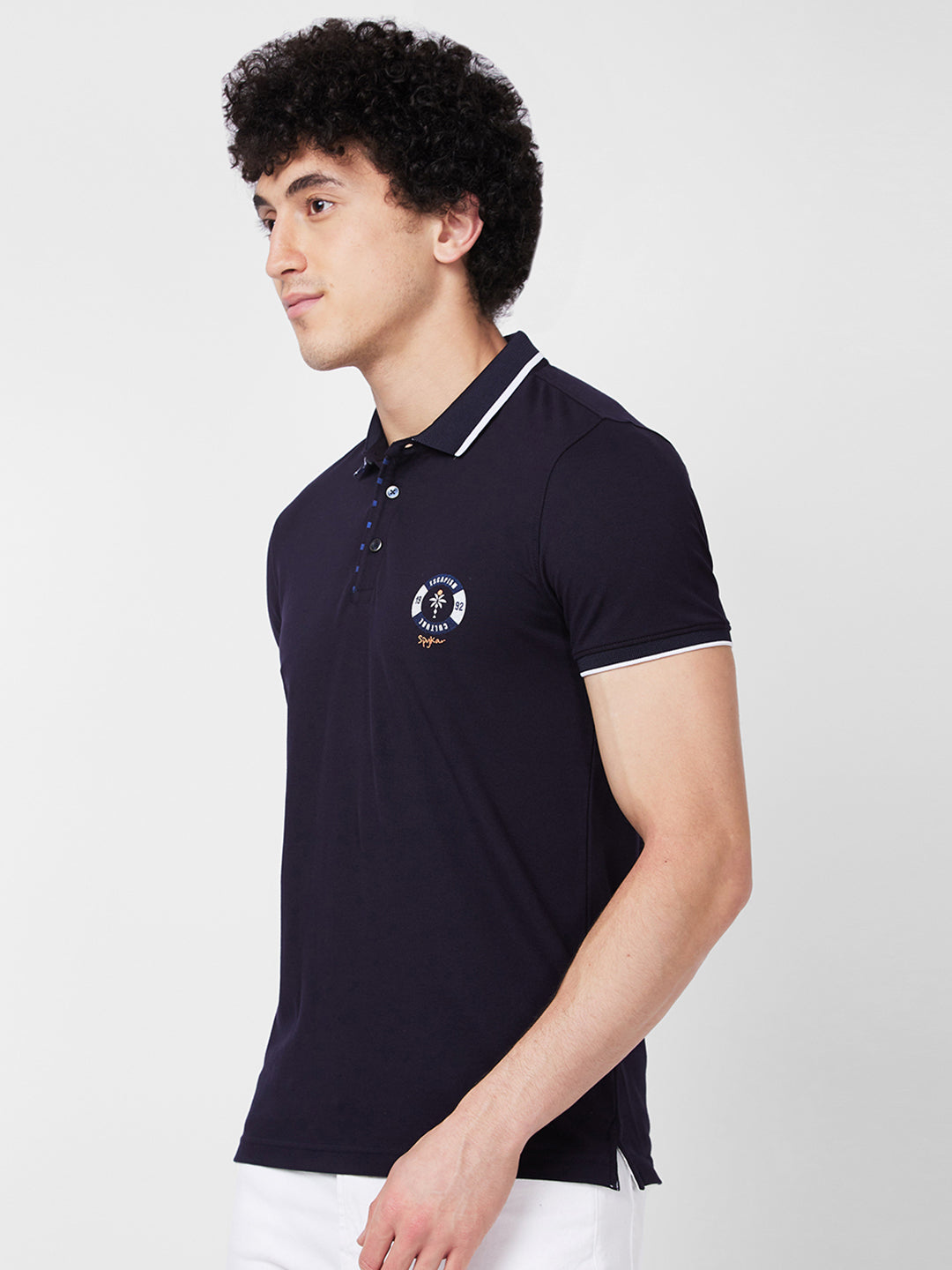 Spykar SLIM FIT Blue Polo T-shirt  For Men