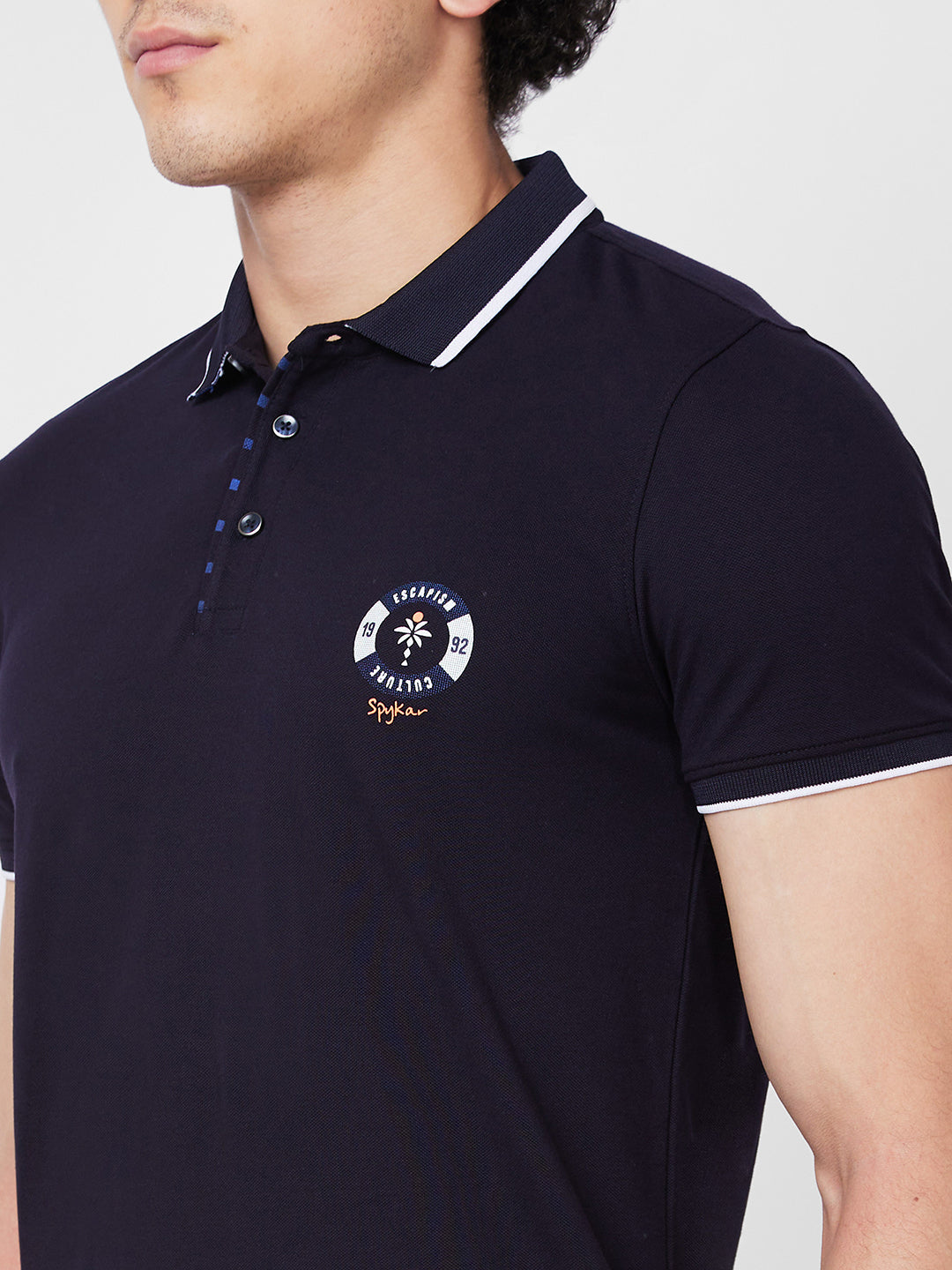 Spykar SLIM FIT Blue Polo T-shirt  For Men