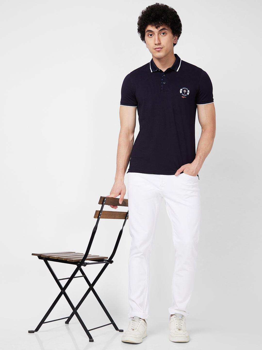 Spykar SLIM FIT Blue Polo T-shirt  For Men