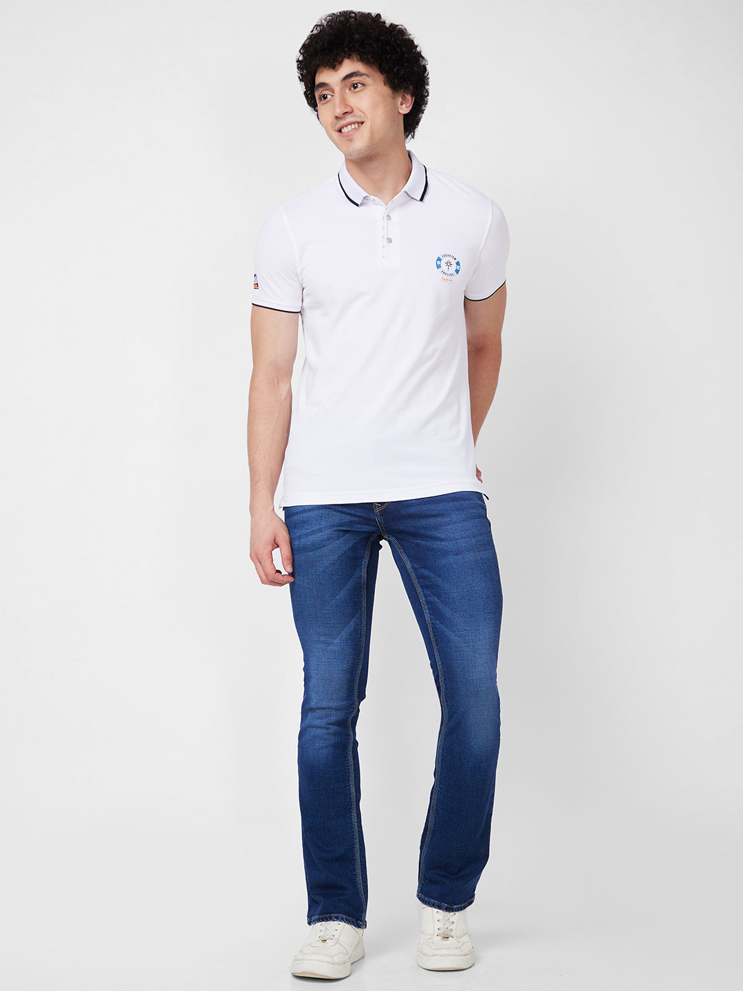 Spykar SLIM FIT White Polo T-shirt  For Men