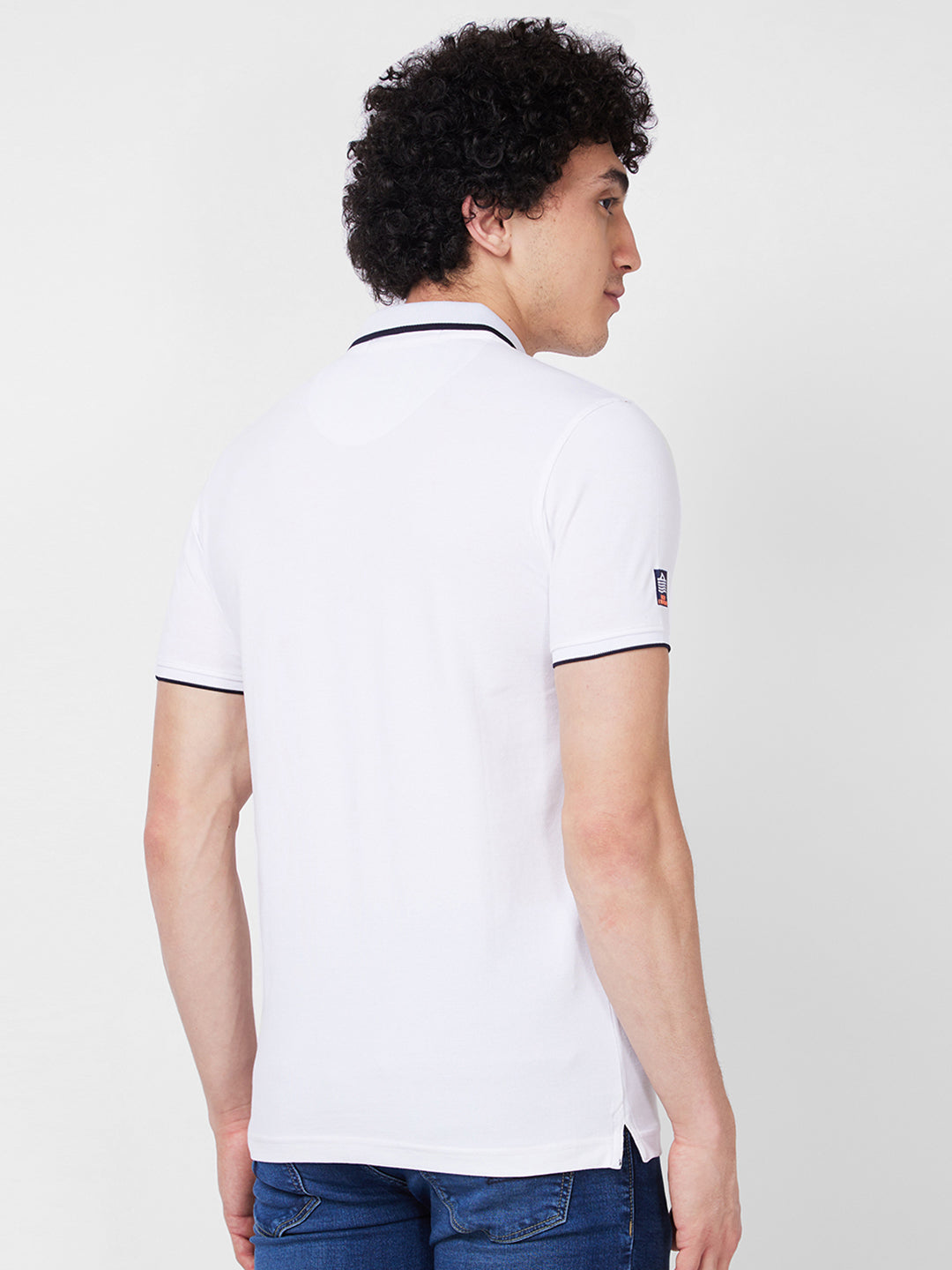 Spykar SLIM FIT White Polo T-shirt  For Men