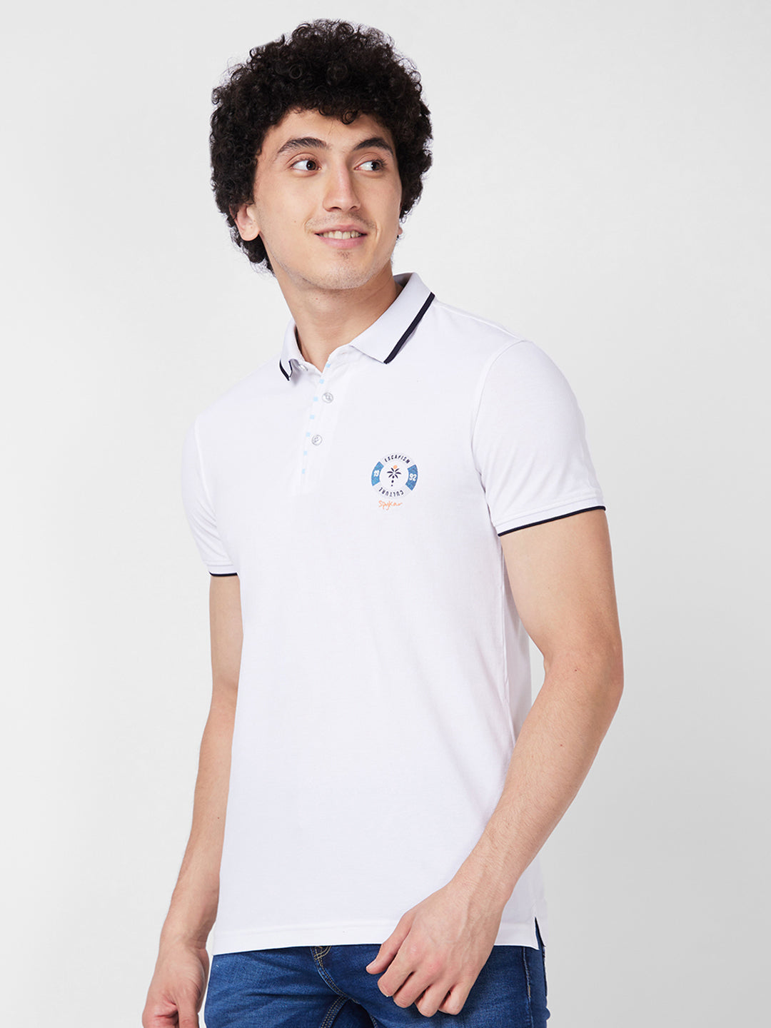 Spykar SLIM FIT White Polo T-shirt  For Men