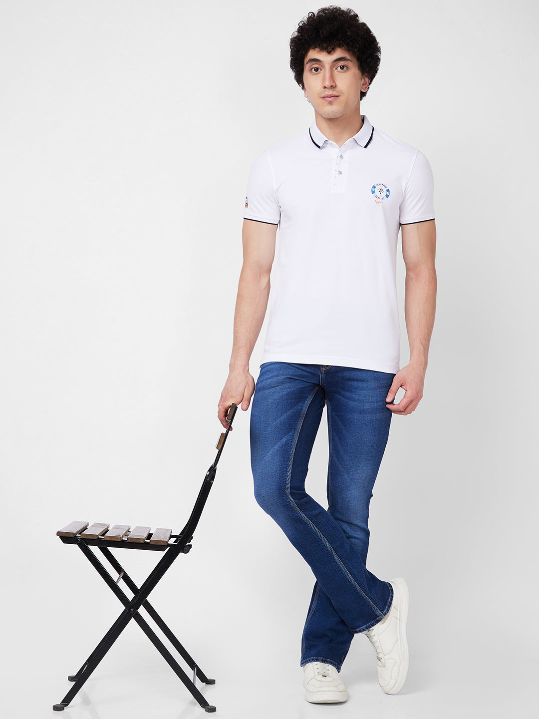 Spykar SLIM FIT White Polo T-shirt  For Men