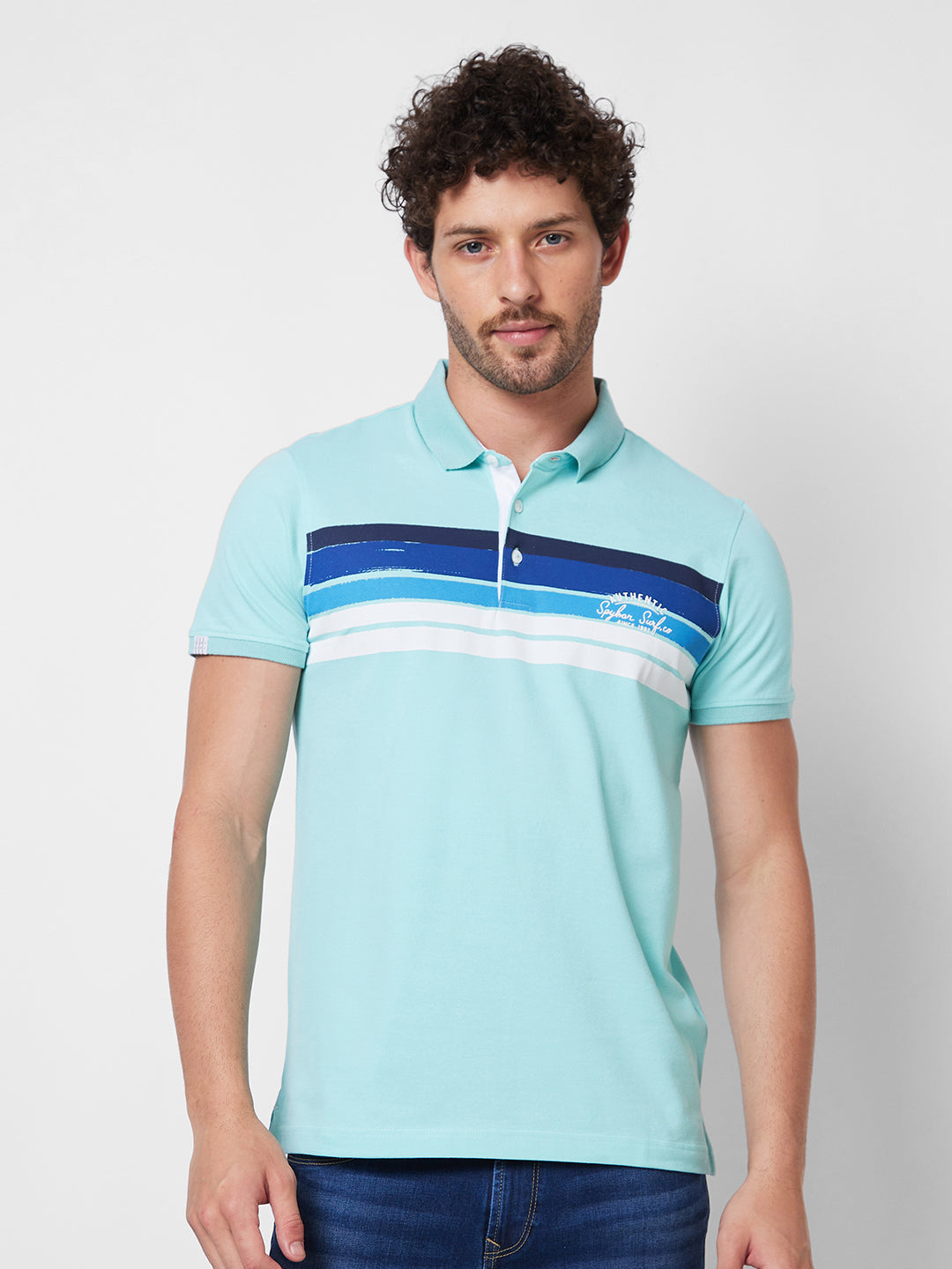 Spykar SLIM FIT Blue Polo T-shirt  For Men