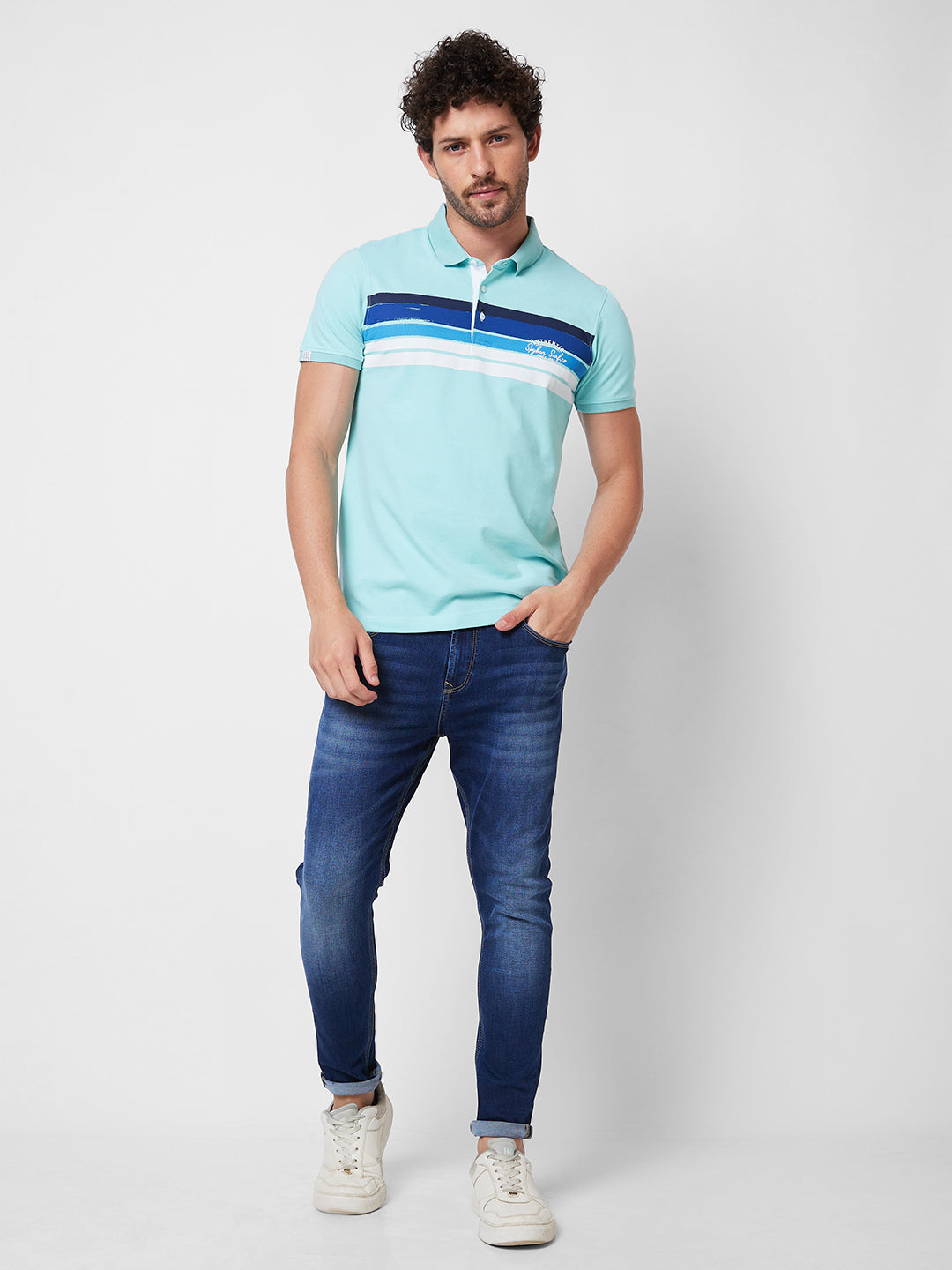 Spykar SLIM FIT Blue Polo T-shirt  For Men