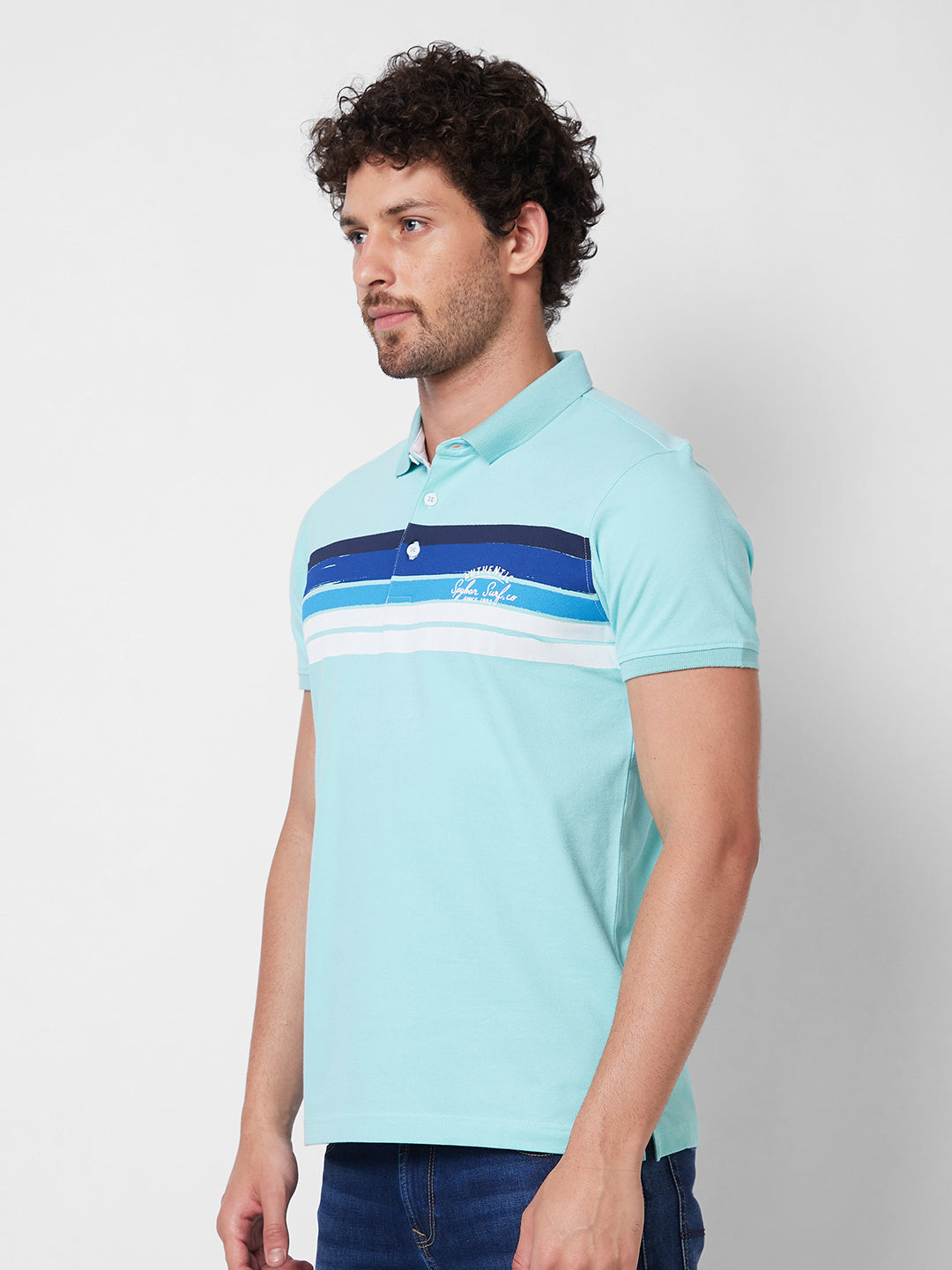 Spykar SLIM FIT Blue Polo T-shirt  For Men