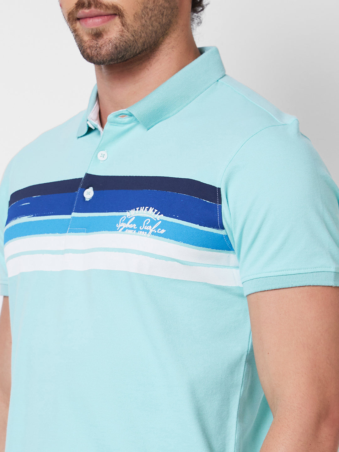 Spykar SLIM FIT Blue Polo T-shirt  For Men