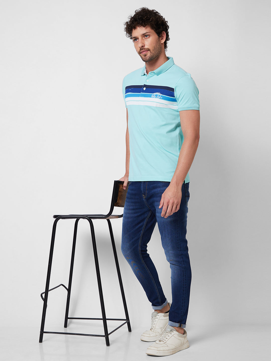 Spykar SLIM FIT Blue Polo T-shirt  For Men