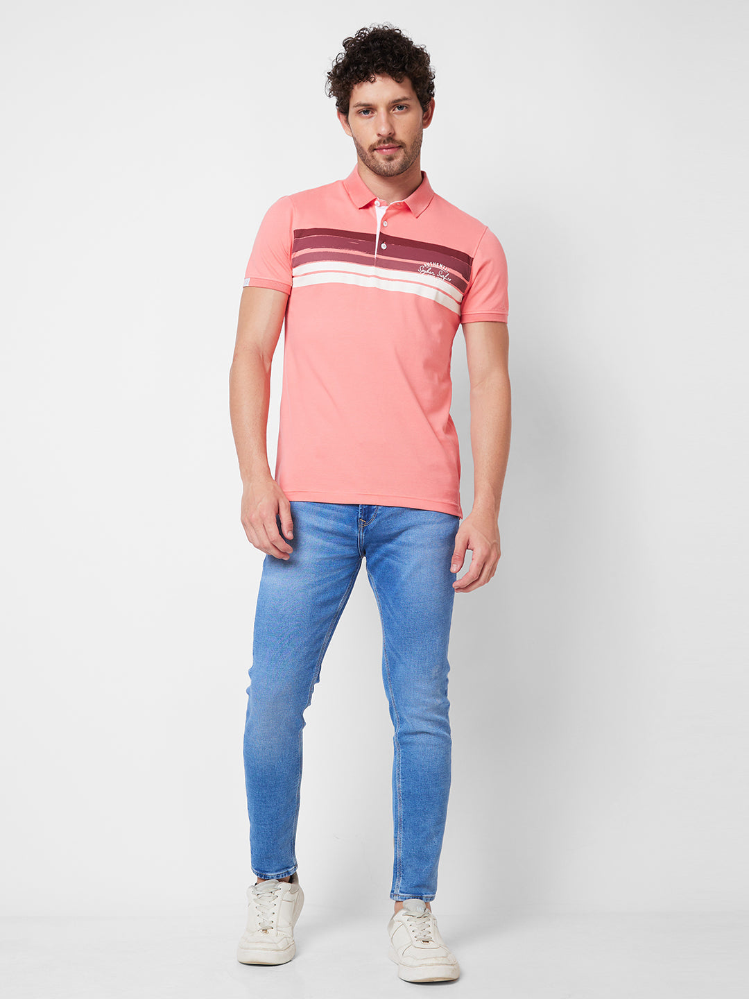 Spykar SLIM FIT Peach Polo T-shirt  For Men