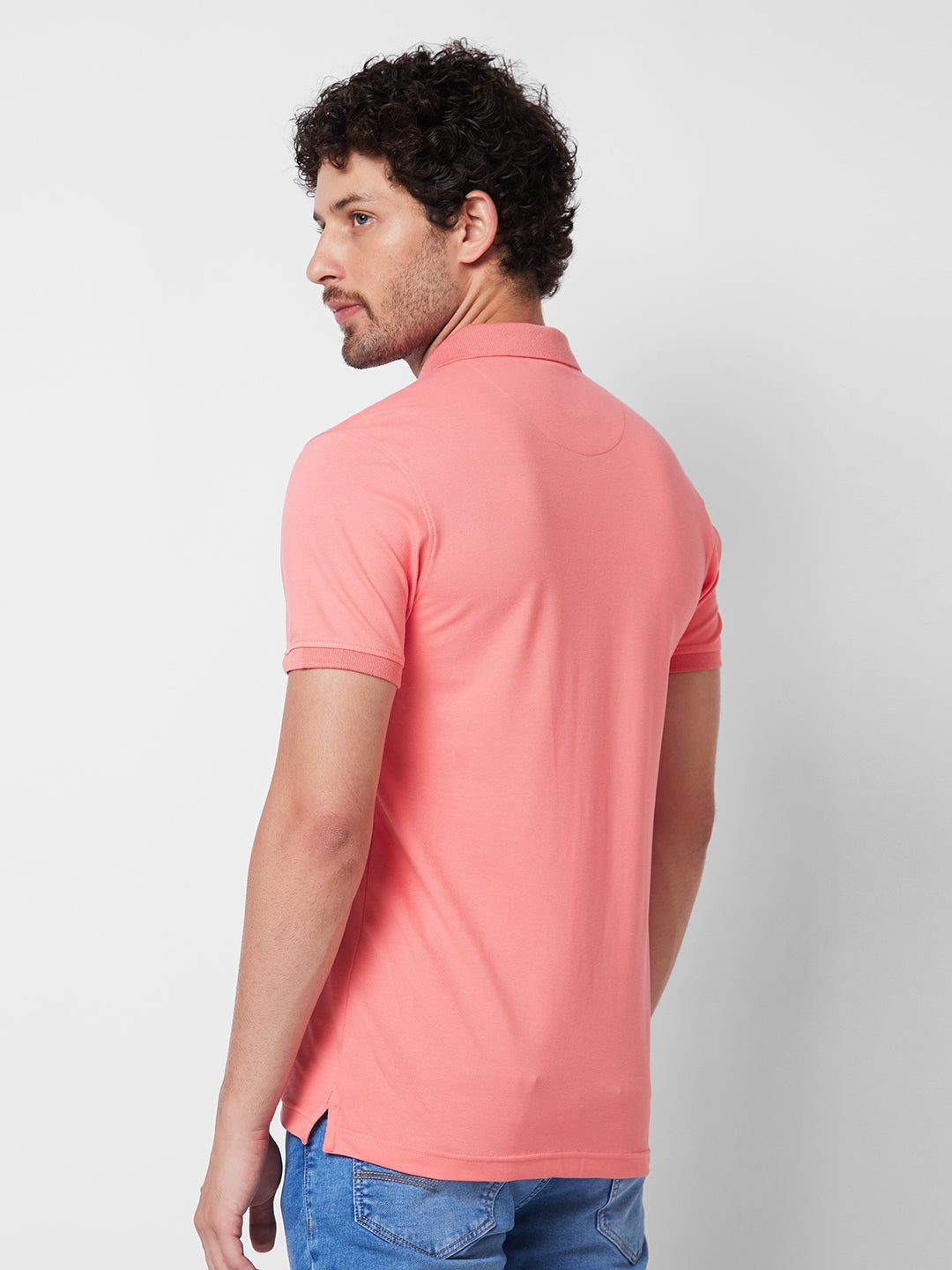 Spykar SLIM FIT Peach Polo T-shirt  For Men