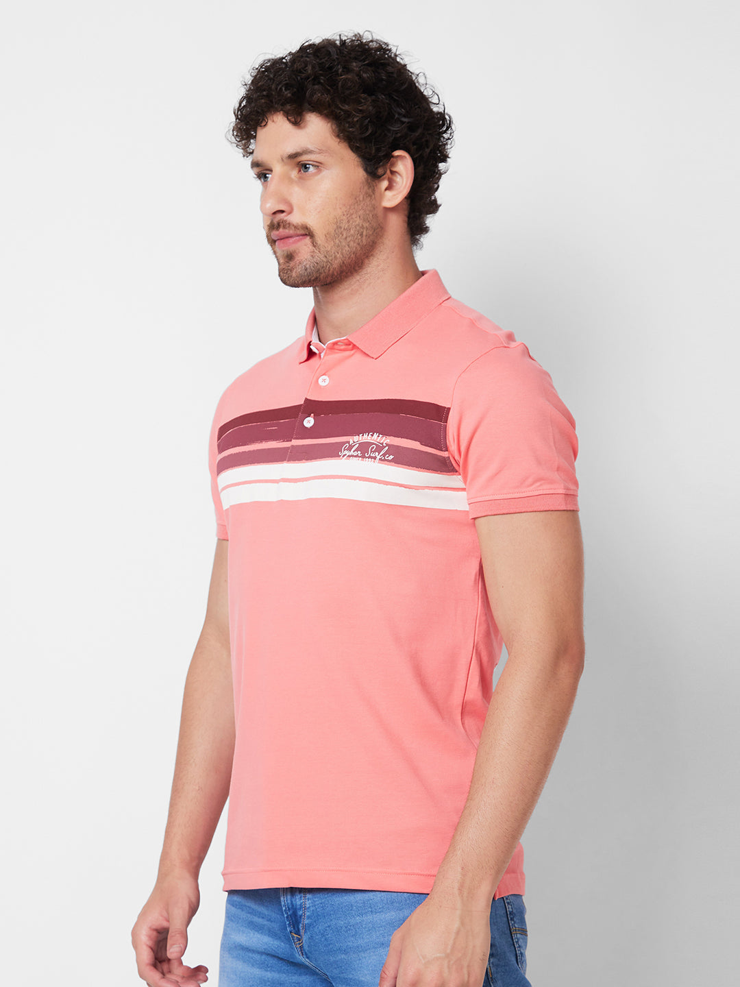 Spykar SLIM FIT Peach Polo T-shirt  For Men