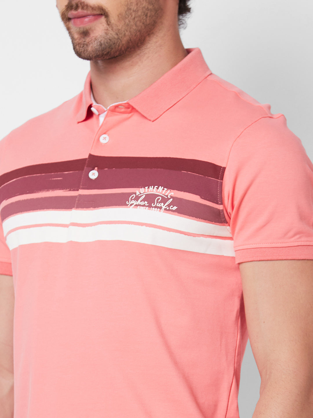 Spykar SLIM FIT Peach Polo T-shirt  For Men