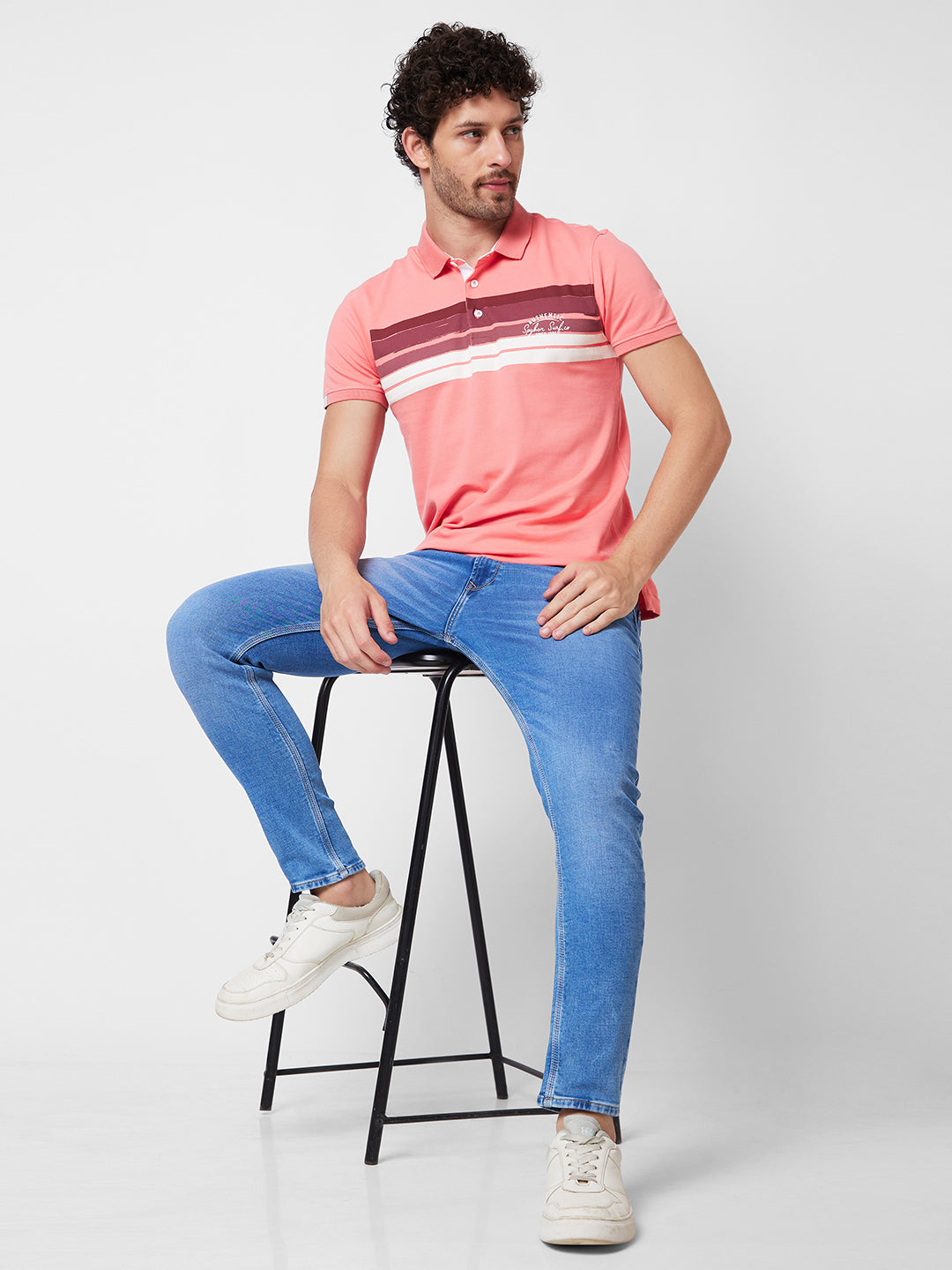 Spykar SLIM FIT Peach Polo T-shirt  For Men