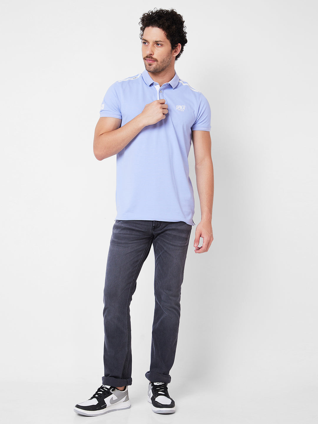 Spykar Polo Collar Half Sleeves Blue T-Shirt  For Men