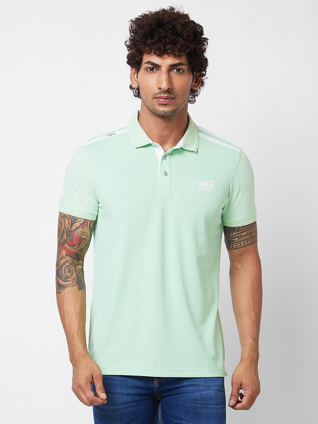 Spykar SLIM FIT Green Polo T-shirt  For Men