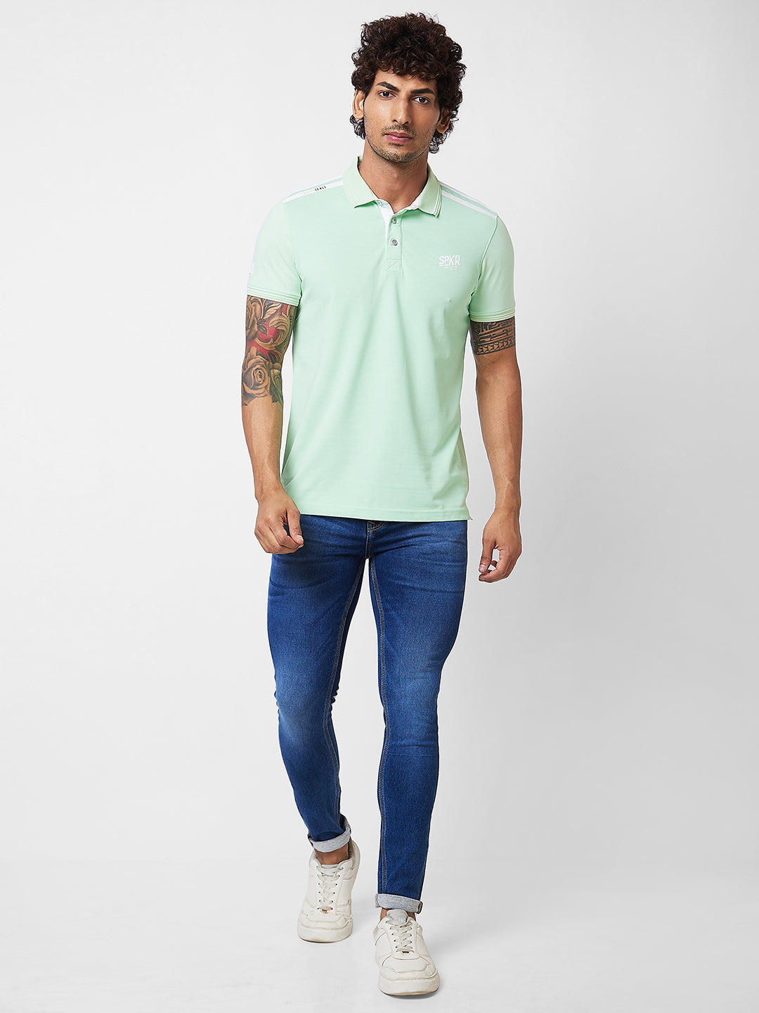 Spykar SLIM FIT Green Polo T-shirt  For Men