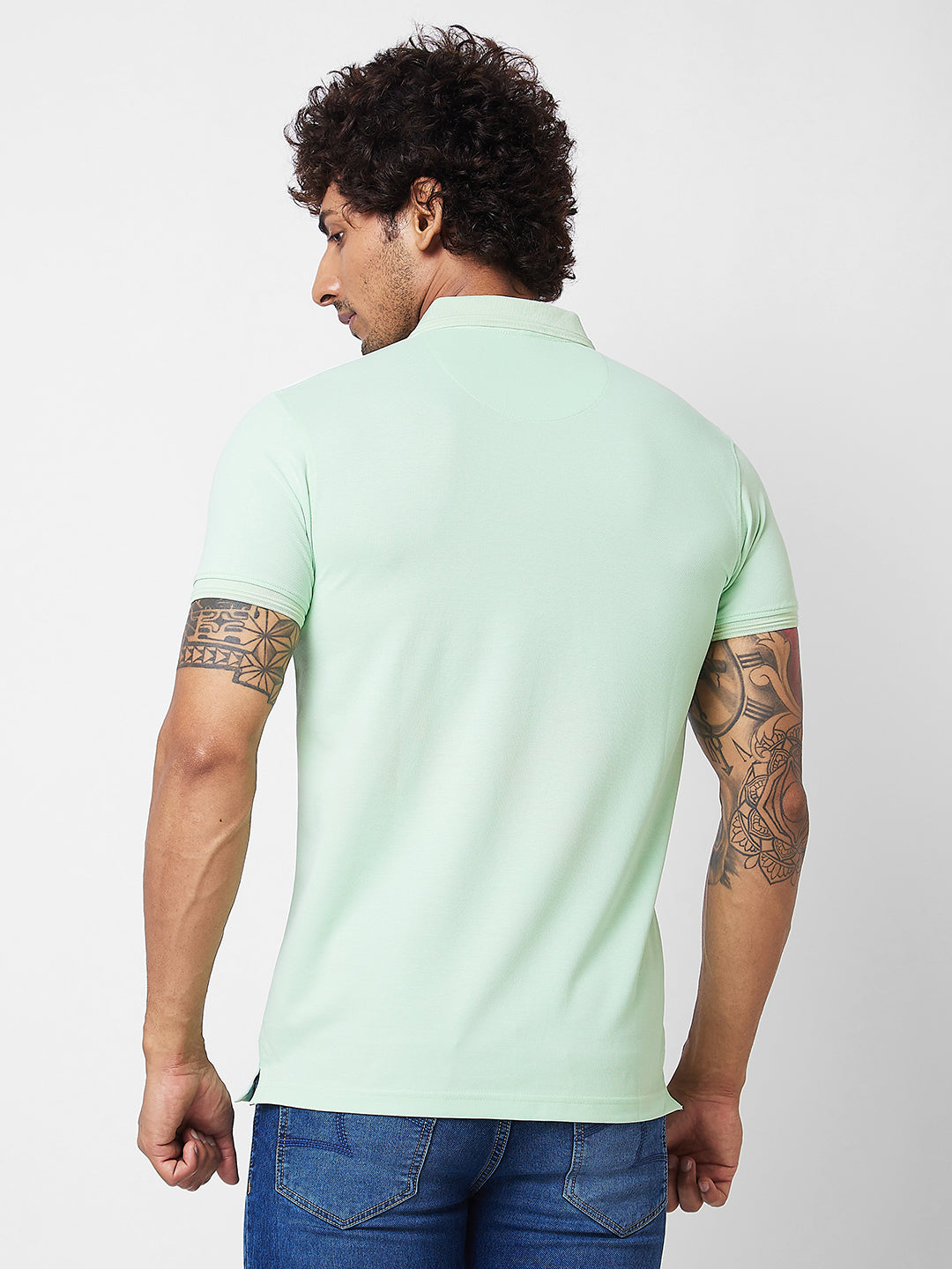 Spykar SLIM FIT Green Polo T-shirt  For Men