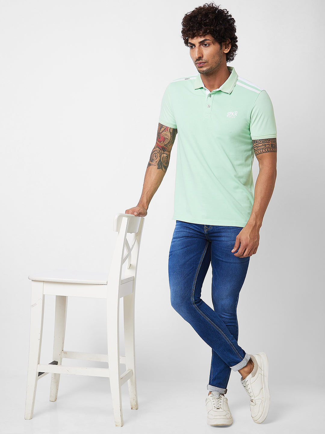 Spykar SLIM FIT Green Polo T-shirt  For Men