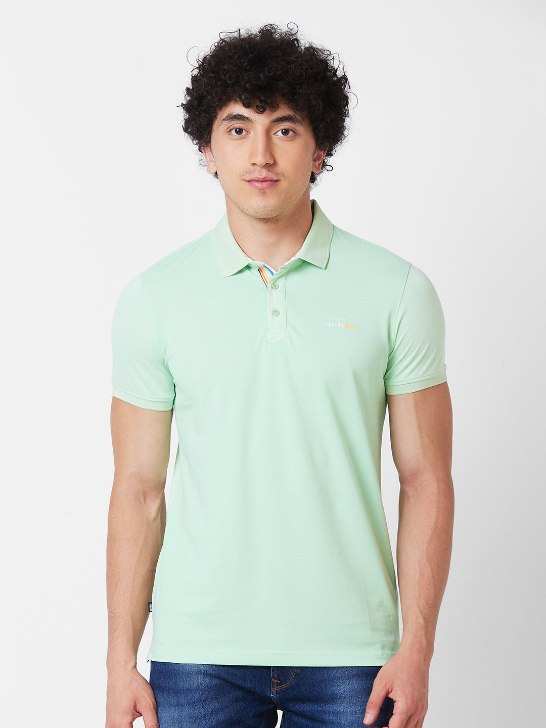 Spykar SLIM FIT Green Polo T-shirt  For Men