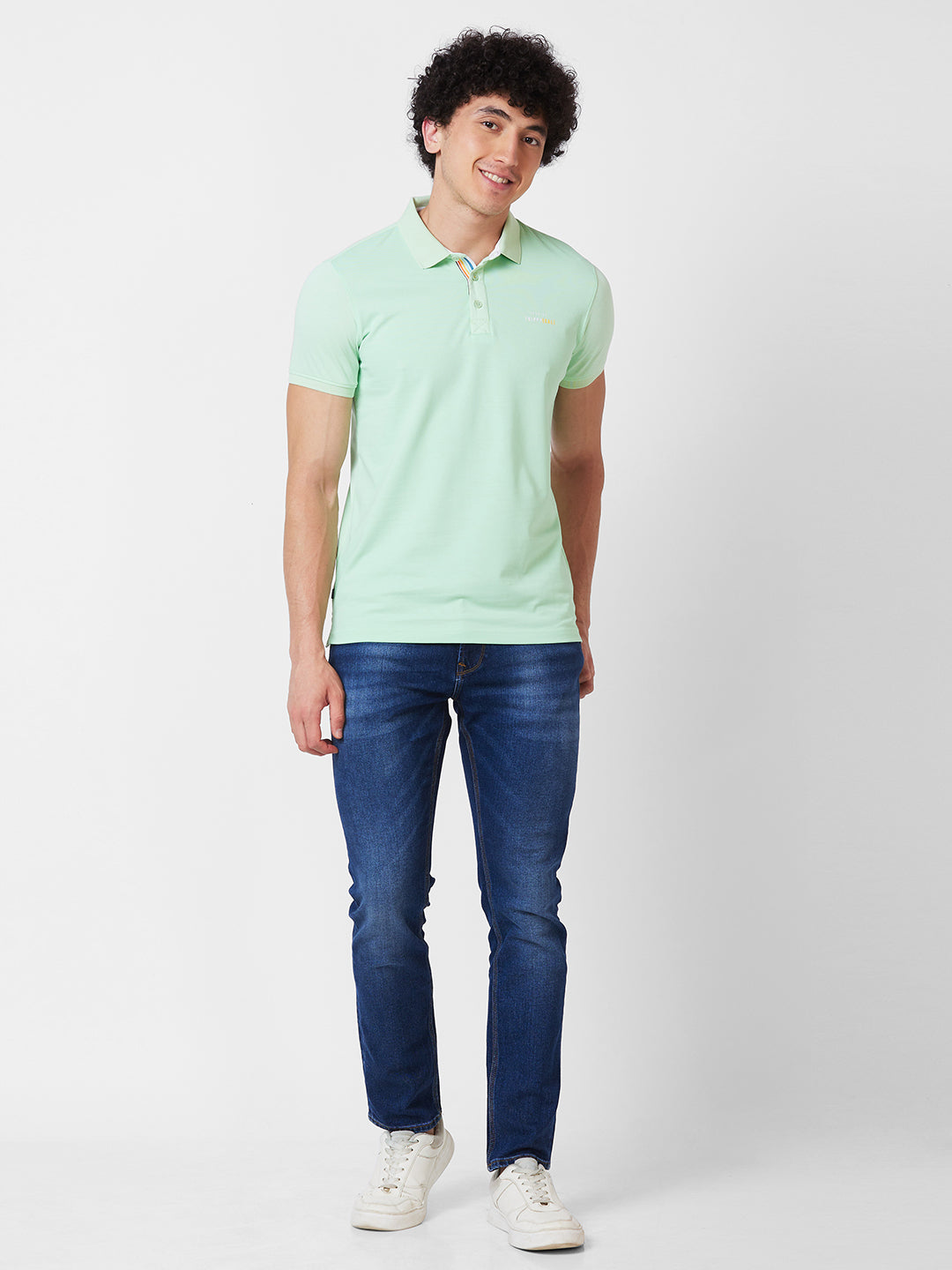 Spykar SLIM FIT Green Polo T-shirt  For Men