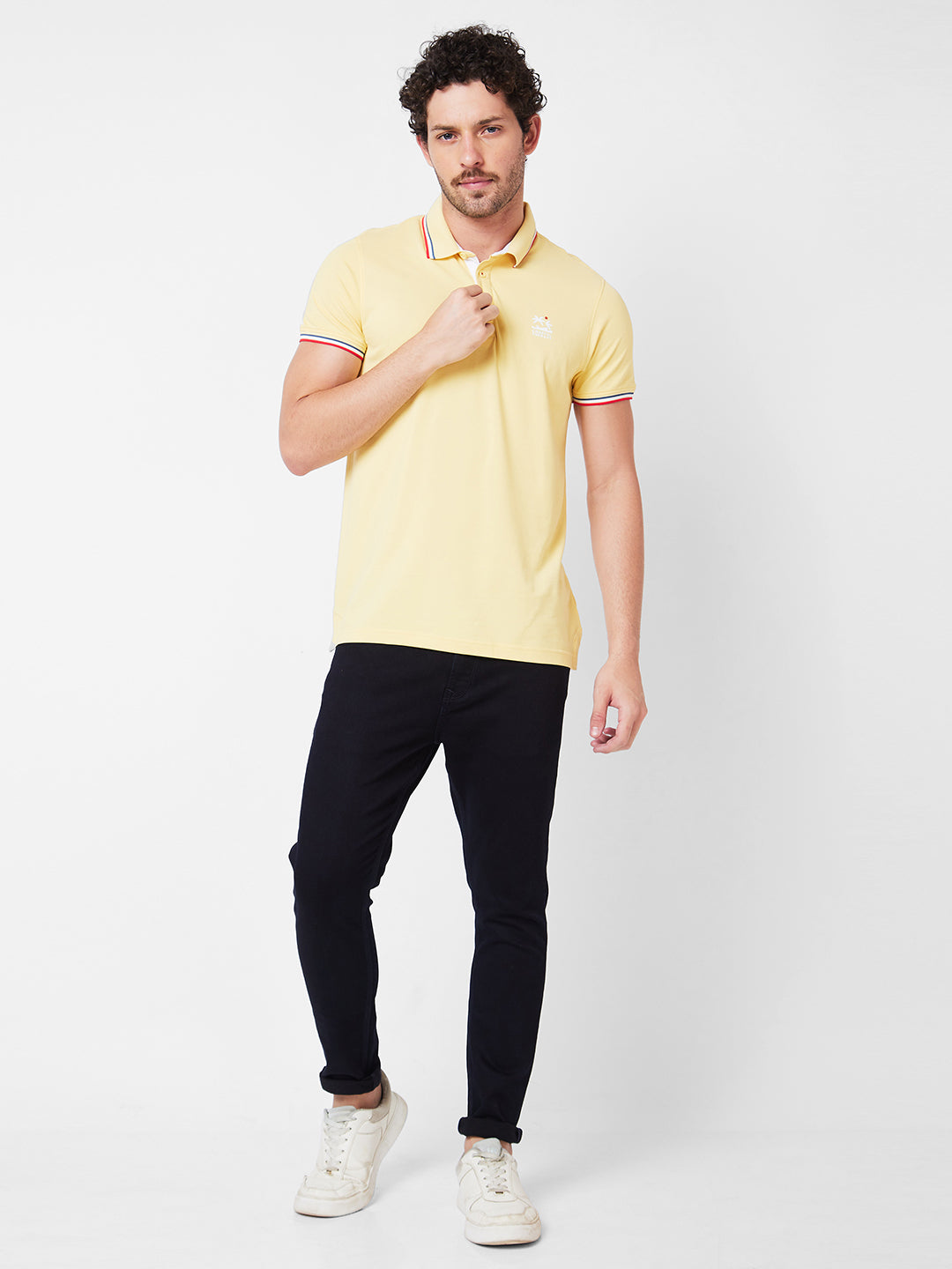 Spykar Polo Collar Half Sleeves Yellow T-Shirt  For Men