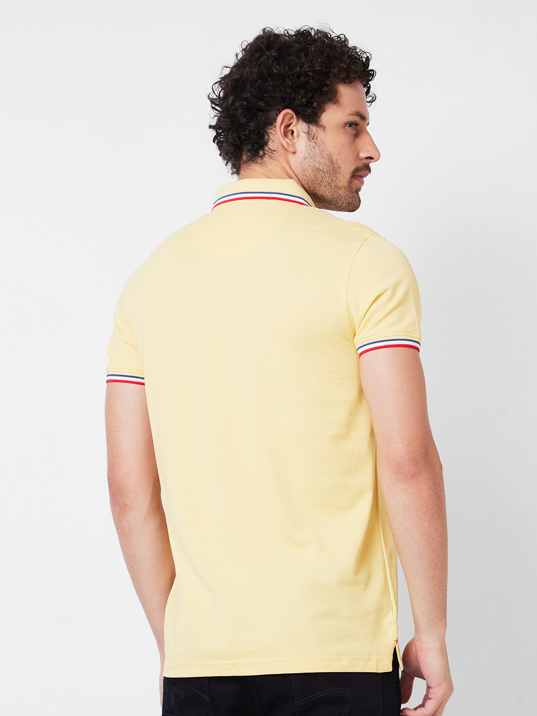 Spykar Polo Collar Half Sleeves Yellow T-Shirt  For Men