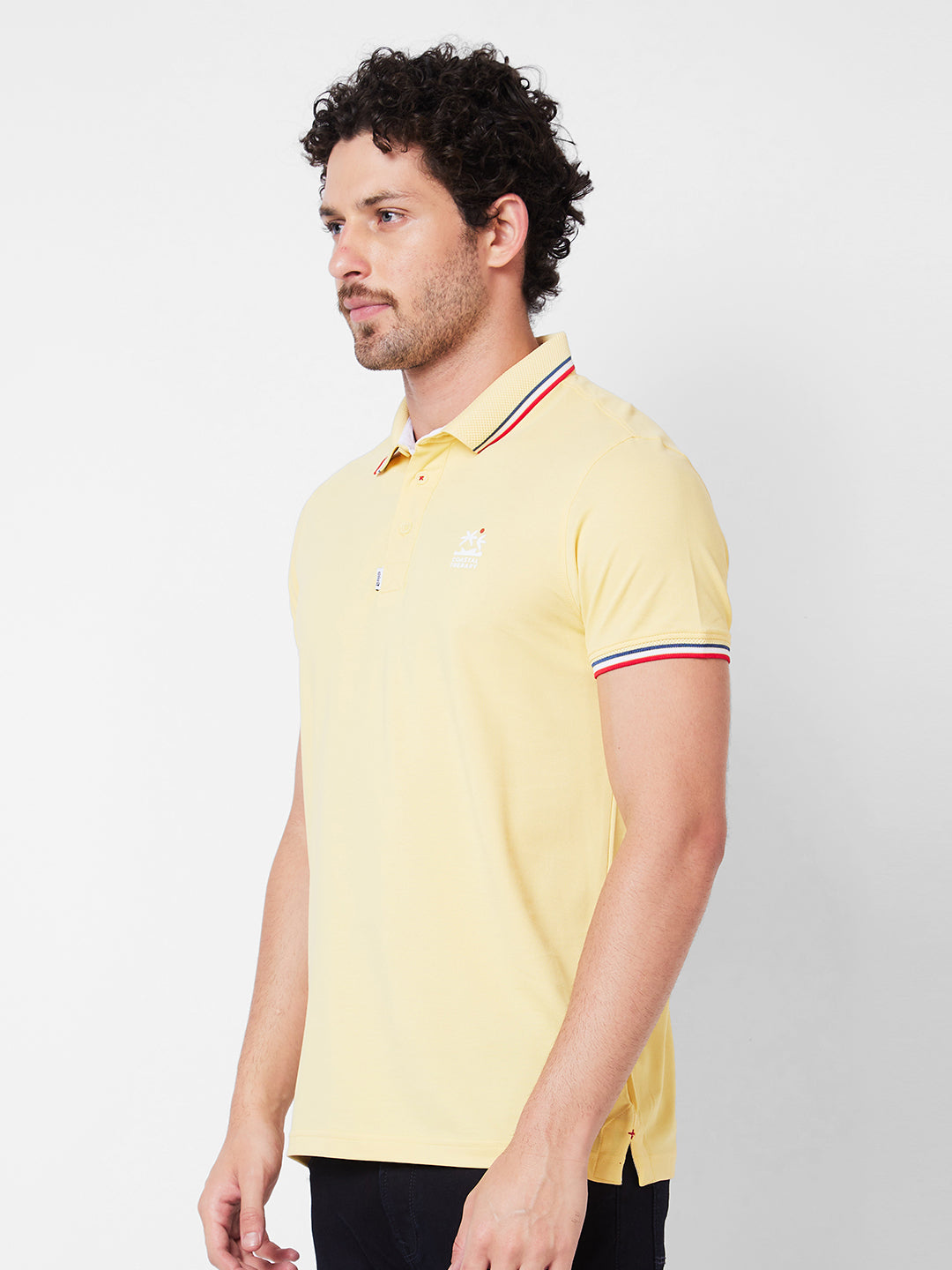 Spykar Polo Collar Half Sleeves Yellow T-Shirt  For Men