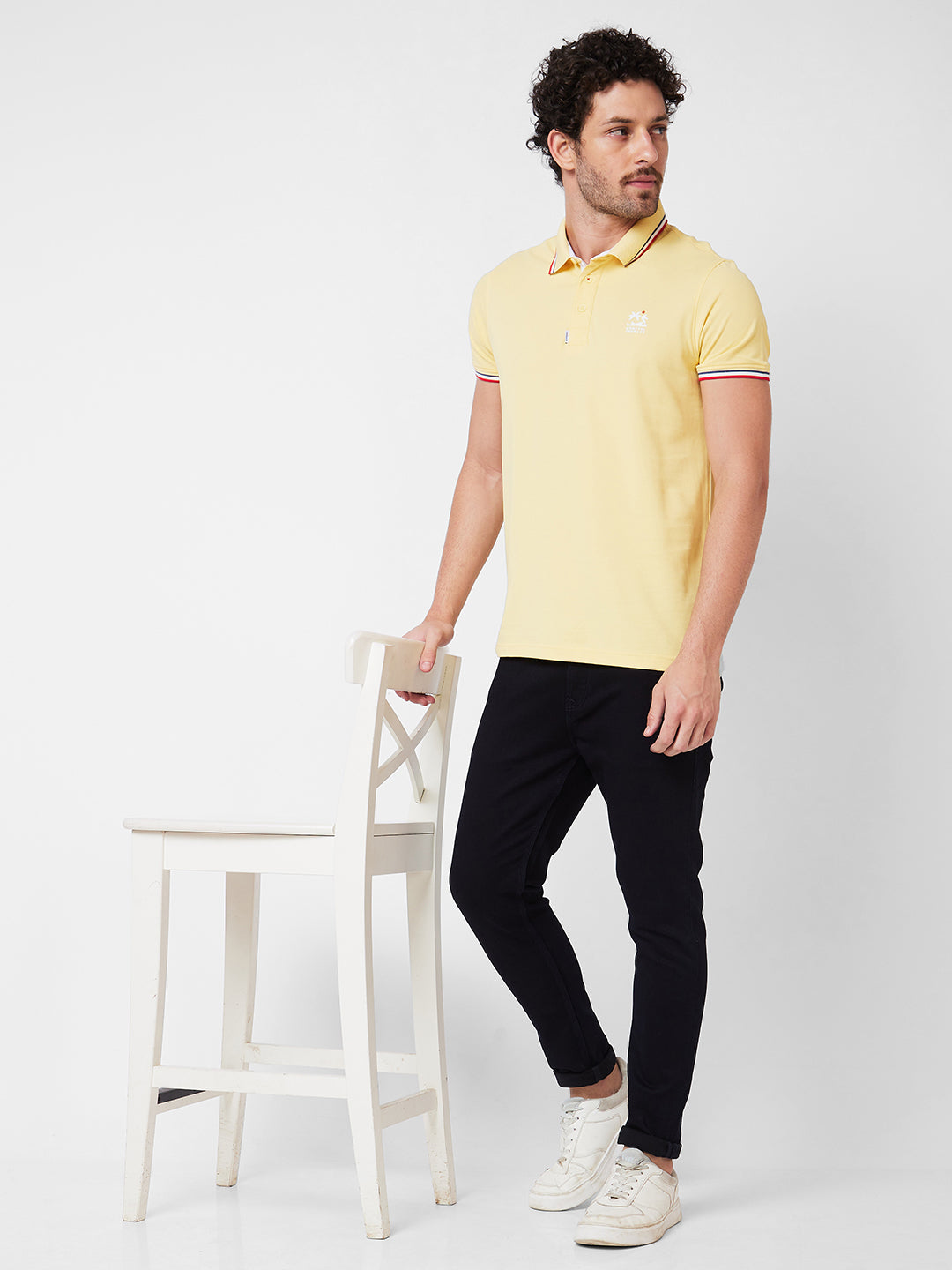 Spykar Polo Collar Half Sleeves Yellow T-Shirt  For Men