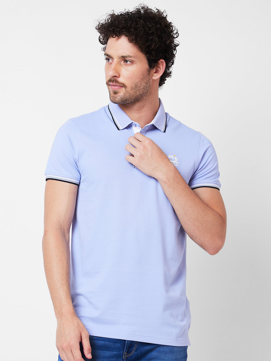 Spykar Polo Collar Half Sleeves Blue T-Shirt  For Men