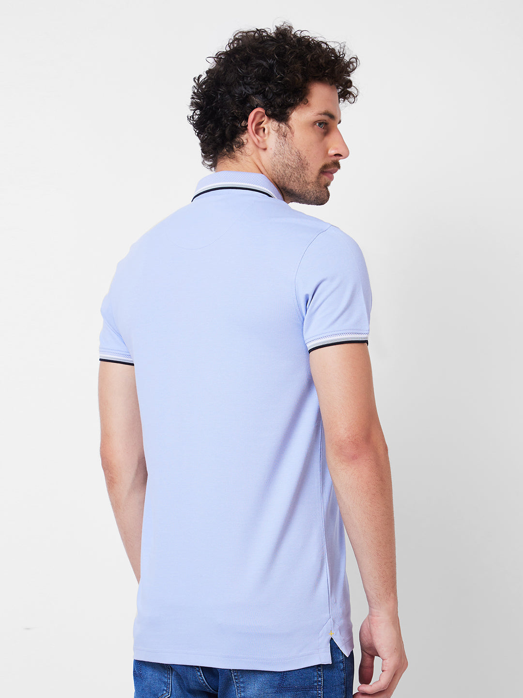 Spykar Polo Collar Half Sleeves Blue T-Shirt  For Men