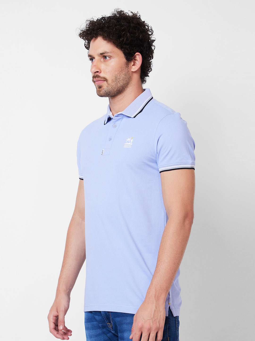 Spykar Polo Collar Half Sleeves Blue T-Shirt  For Men