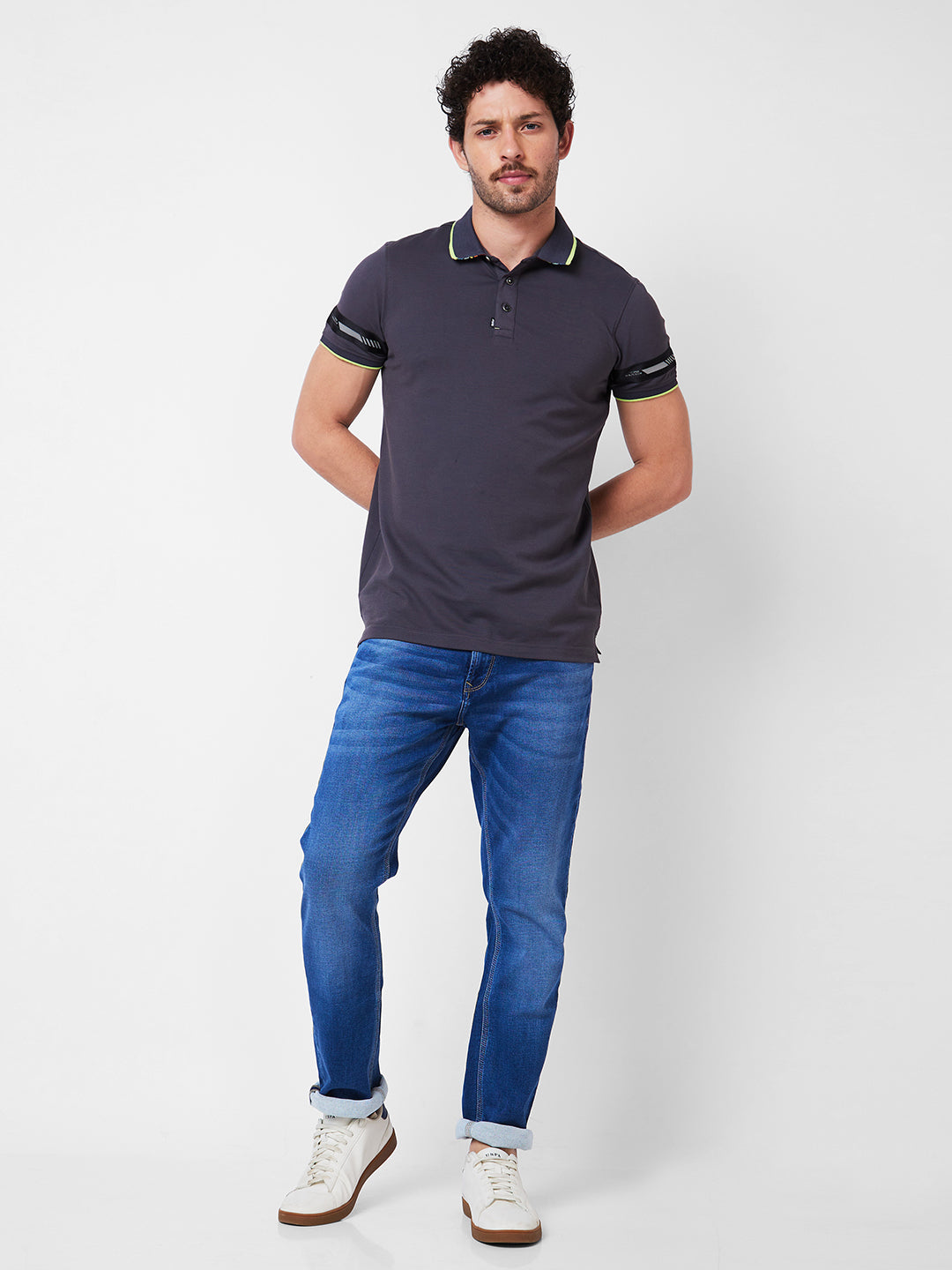 Spykar Polo Collar Half Sleeves Grey T-Shirt  For Men