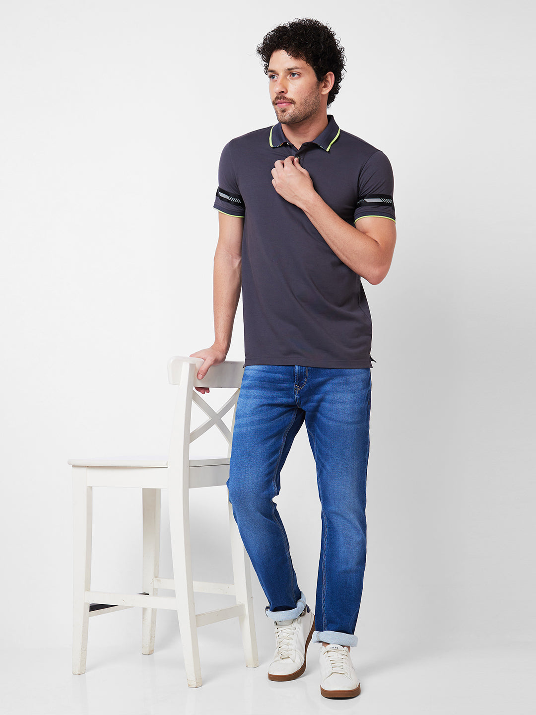 Spykar Polo Collar Half Sleeves Grey T-Shirt  For Men