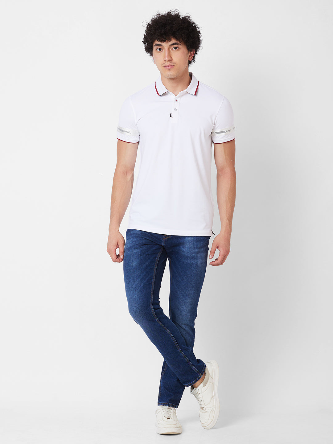 Spykar SLIM FIT White Polo T-shirt  For Men